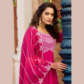 Three-Piece Embroidered Viscose Ethnic Wear – Kurta, Interlocked Pants & Chanderi Dupatta - MG1006